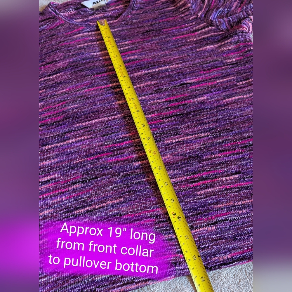 Alia size Med ladies EUC 3/4 Sleeve pullover, purple, pink knitted style pattern - Picture 4 of 11